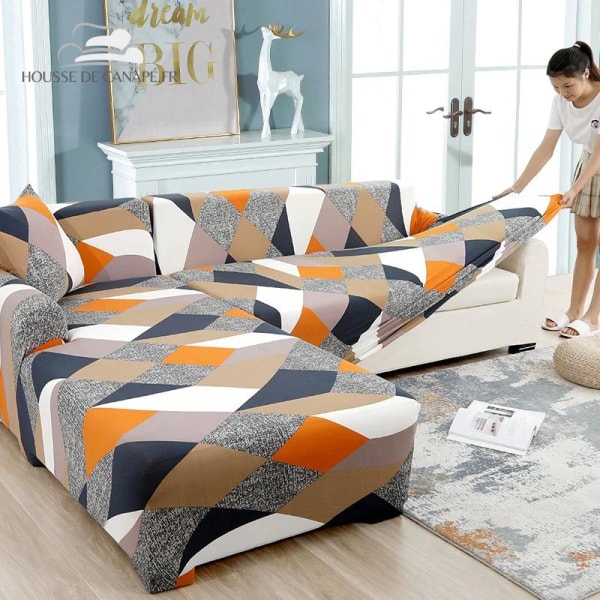 Housse De Canapé D'Angle Extensible ABUKJM - Protection Universelle Grain De Maïs, Light Coffee, 3 Places 185-230cm